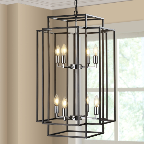 8-Light Industrial Farmhouse Lantern Chandelier / Black