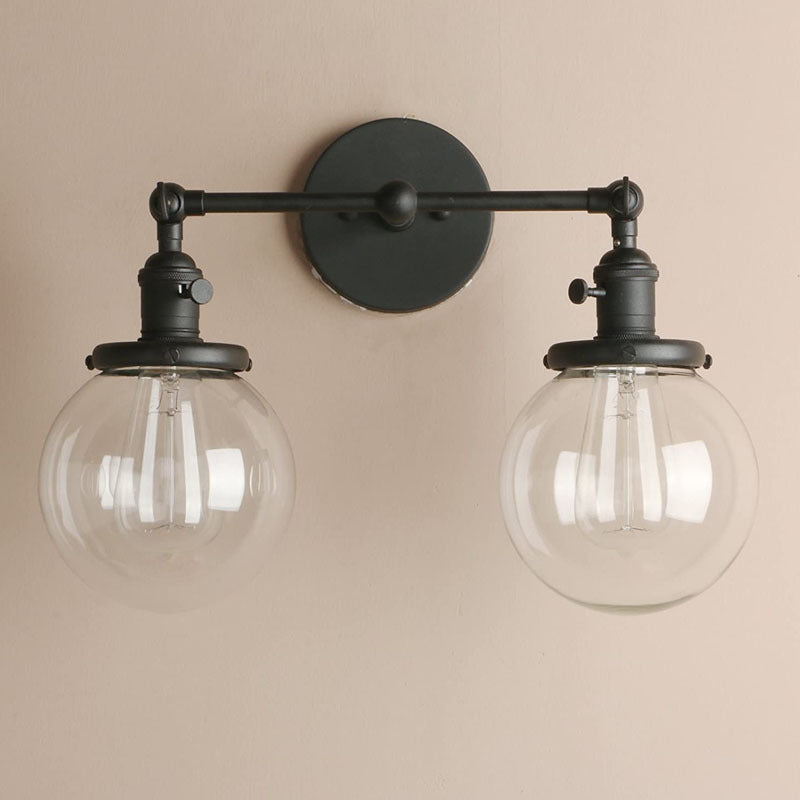 Industrial Double Globe Glass Wall Light / 110V To 240V / Double Headed Black