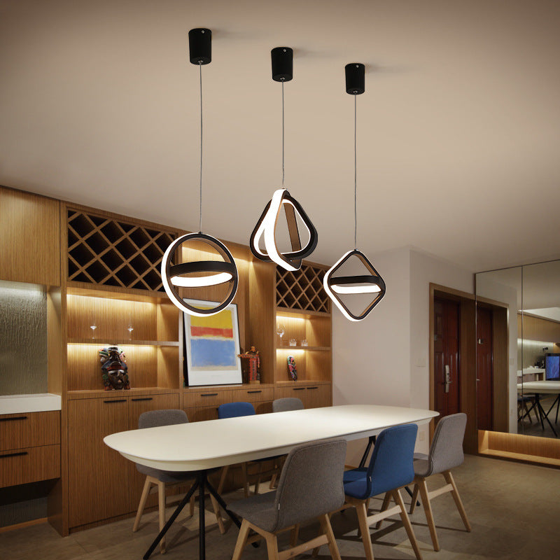 Nordic Single Head Geometric Pendant Light / Black circle / The white light
