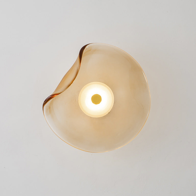 Bedside Decorations Round Background Irregular Glass Wall Lamp / Warm Light / Smoky Gray