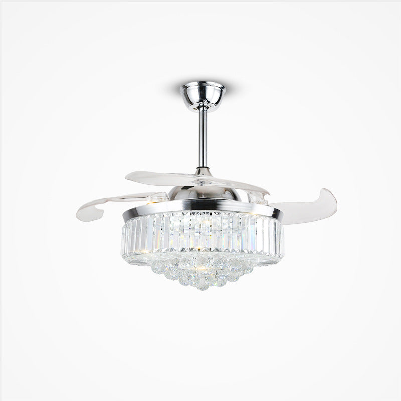 Crystal Fan Lights European Ceiling Fan Lights Living Room Bedroom Dining Room Invisible Led Fan Chandelier All Copper / 42inches chrome