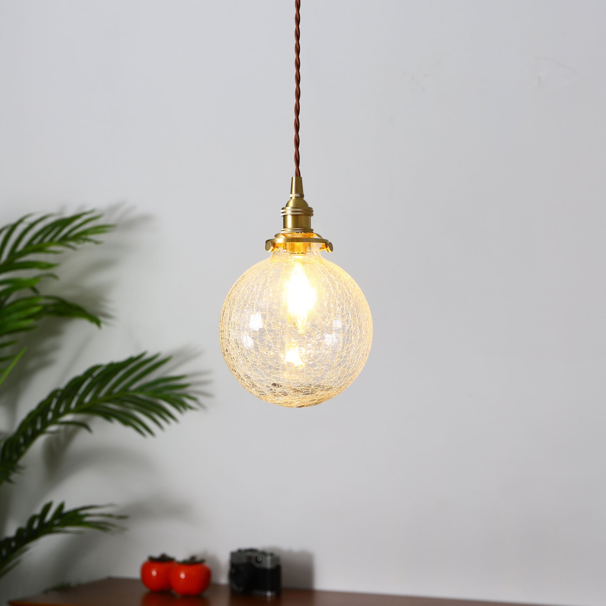 Japanese Round Glass Bedside Pendant Light / Cracked glass ball