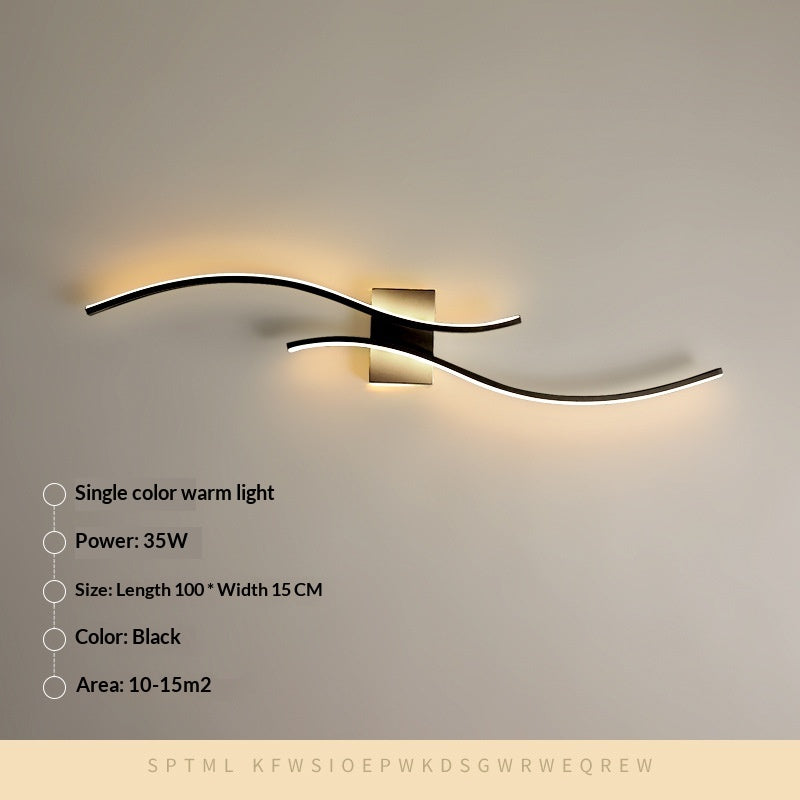 Long Minimalist Wall Sconce Bedroom Or Hallway / Tri color Light / Black / 60cm