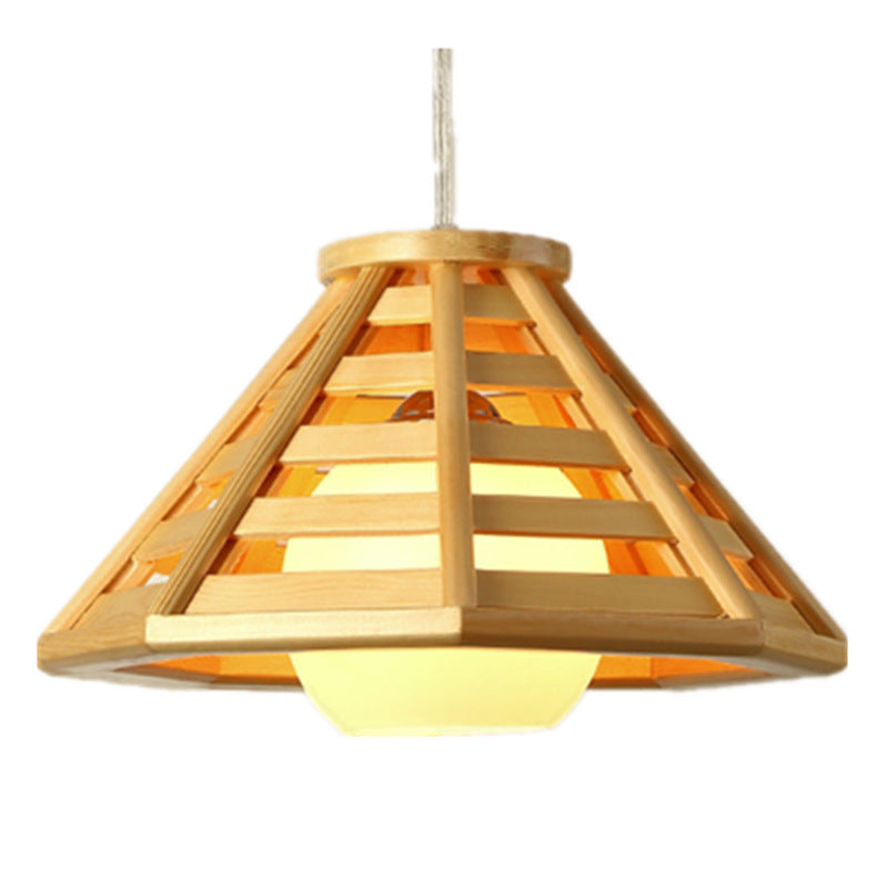 Modern Bamboo Woven Pendant Light / Without Inner Glass Cover / Small Size 35cm Wood Color