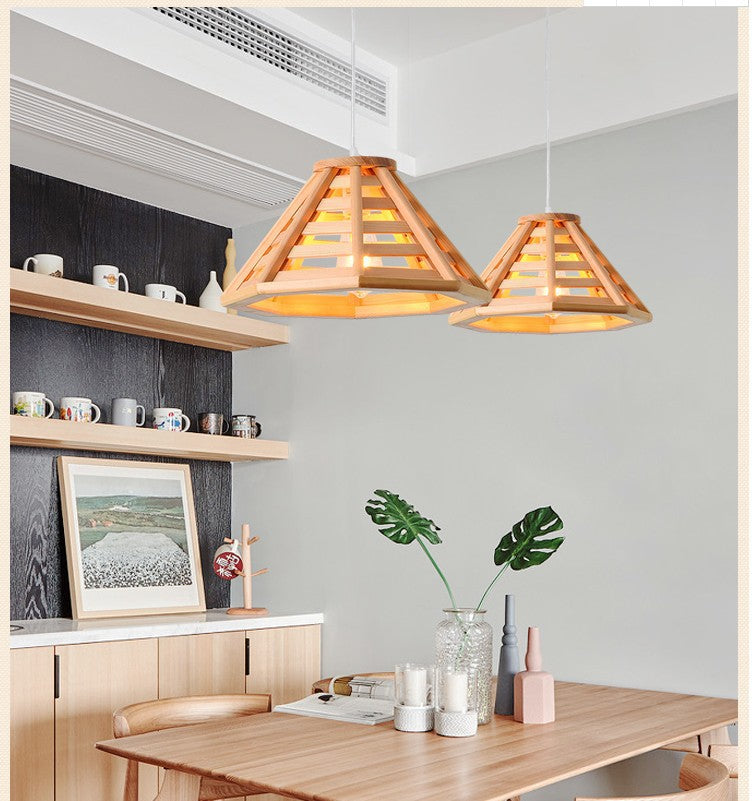 Modern Minimalist Bamboo Woven Woodcraft Ceiling Lamp Restaurant Bar Hotel Inn Balcony LED Chandelier / With Milky White Glass Cover / Small Size 35cm Wood Color