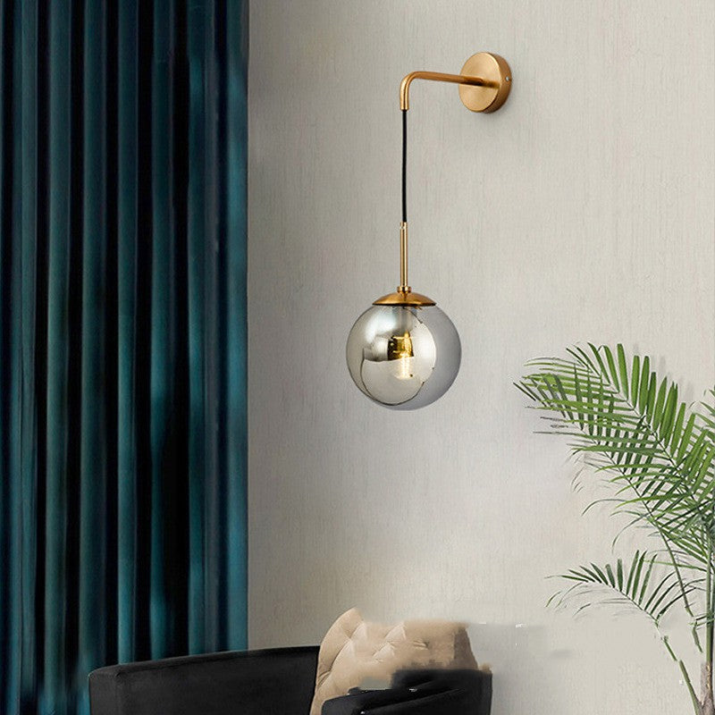 Nordic Glass Bedside Wall Light / Gold Without Light Source / 150mm Transparent Glass