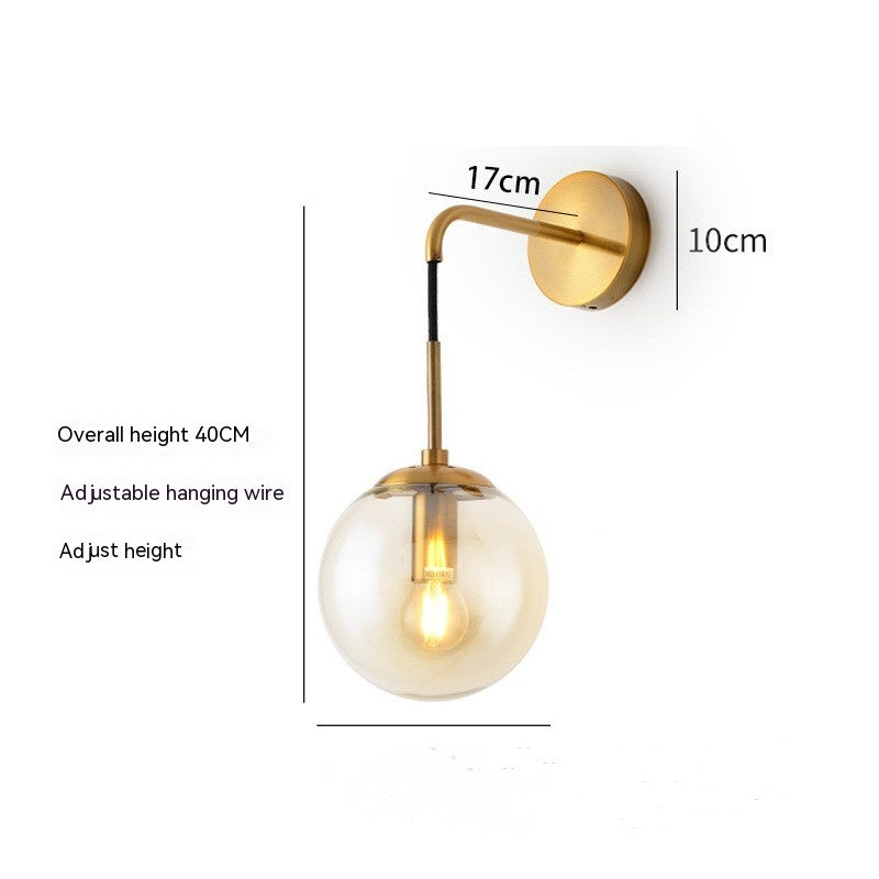 Nordic Glass Wall Lamp Living Room Bedroom Bedside Corridor Aisle / Gold Without Light Source / 200mm Smoky Gray Glass