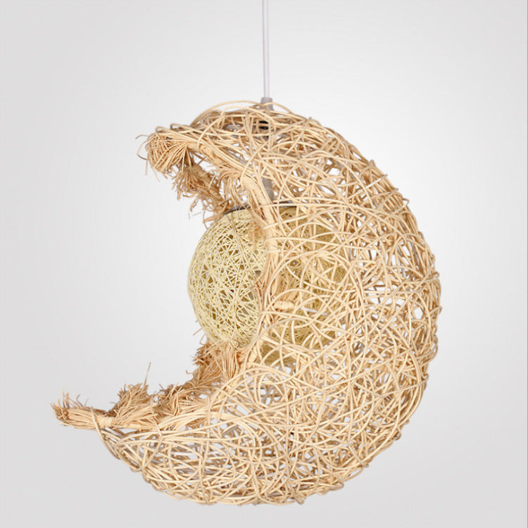 Pastoral Rattan Yestar Moon Chandelier / Without Light Source / Brown