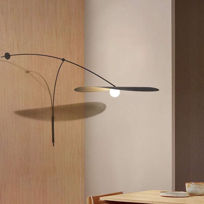 Nordic Adjustable Rocker Arm Wall Light / Black gold / Tricolor light