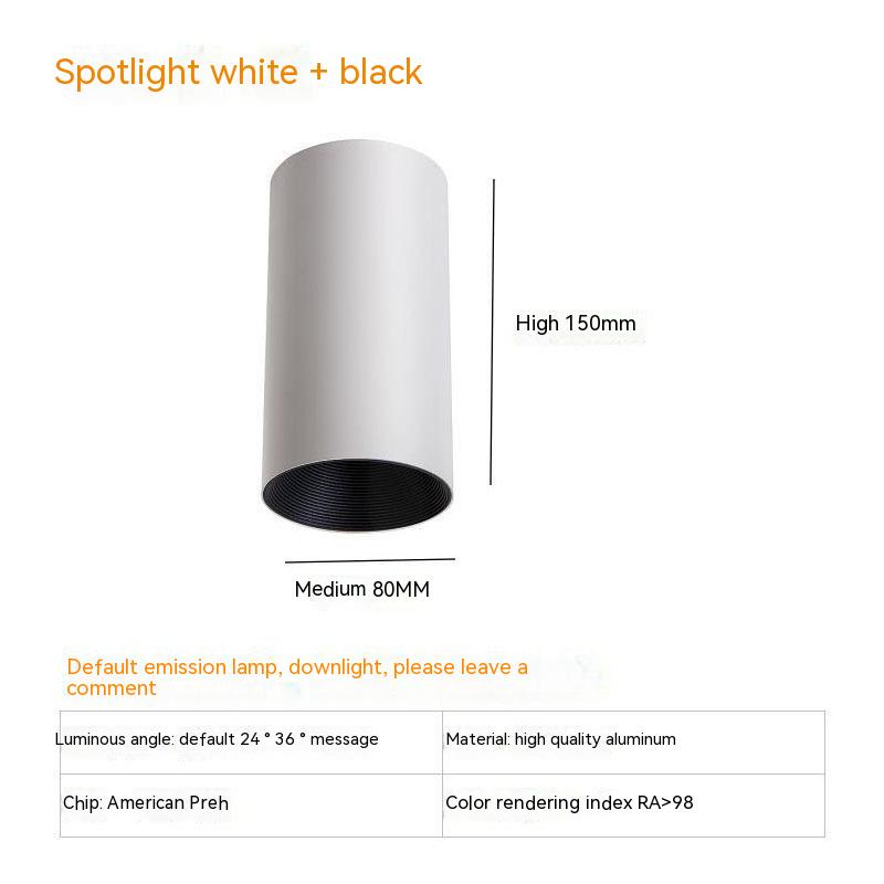 Thigh High Anti-glare Punch Free Ceiling Living Room Aisle Surface Mounted Spotlight / 10w White Light 5700k / White And Black