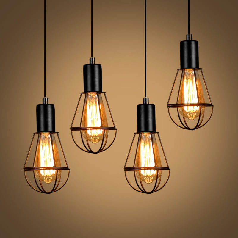 Vintage Iron Cage Pendant Light / Black